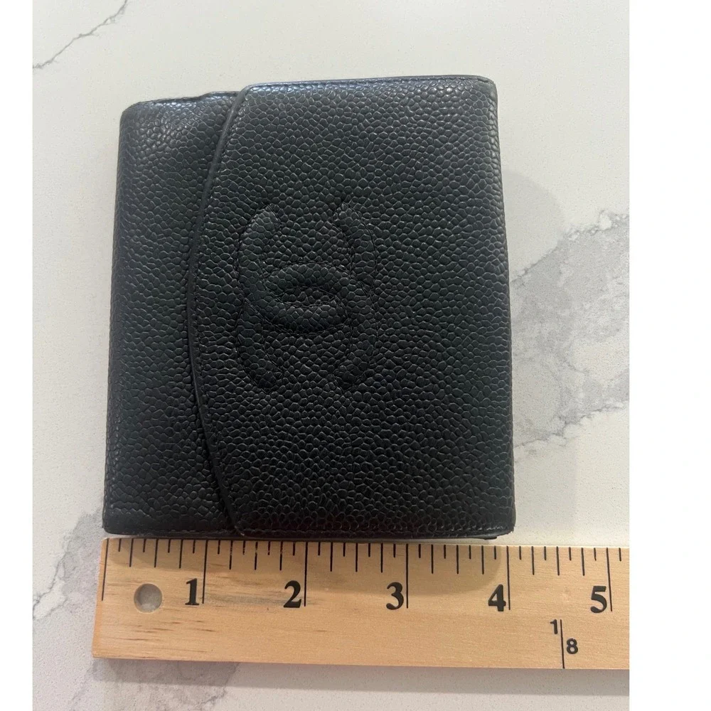 Chanel Black Caviar Leather Timeless CC Logo Bifold Wallet Made in France